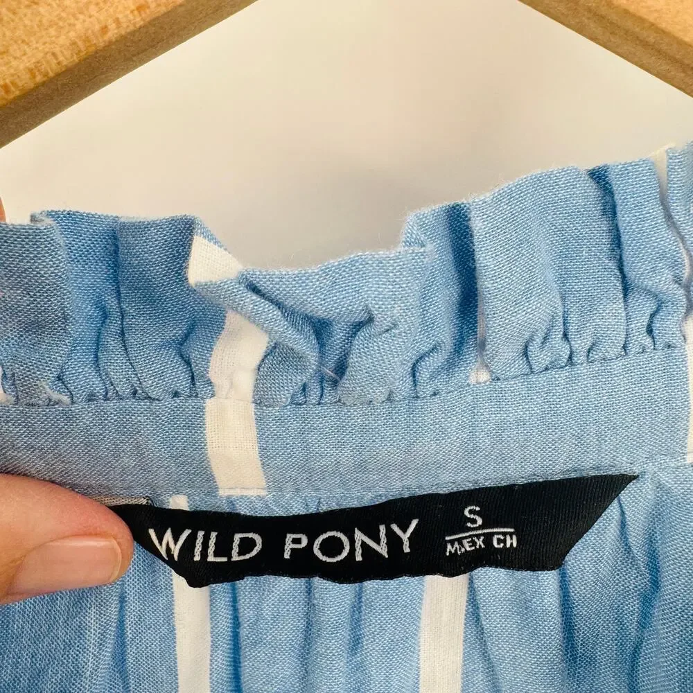 Wild Pony‎ Tiered Babydoll Mini Dress Blue White Stripe Cotton Size S Small